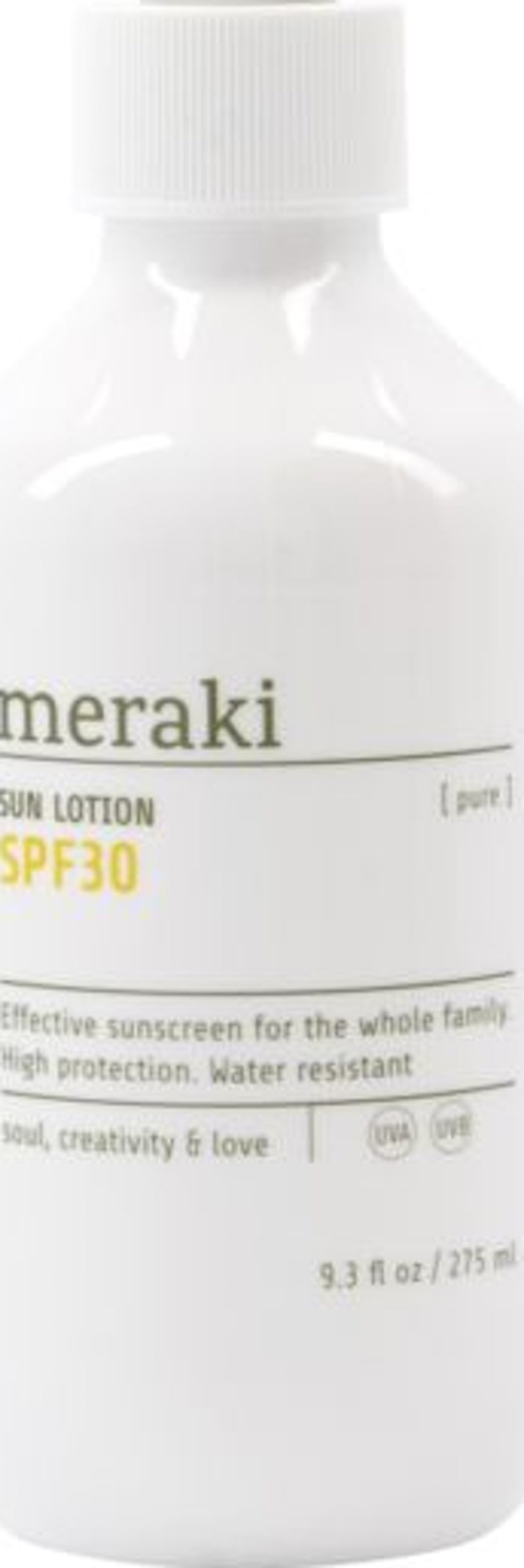 På billedet ser du Pure, Sun lotion fra brandet Meraki i en størrelse D: 6 cm. x H: 16 cm. i farven Hvid/Gul