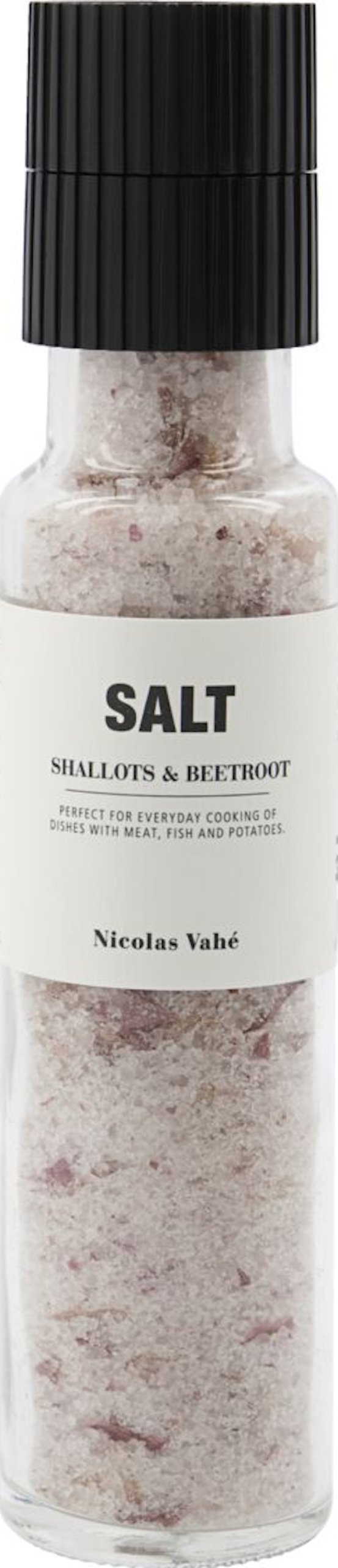 På billedet ser du variationen Salt med kværn, Skalotteløg og rødbede fra brandet Nicolas Vahé i en størrelse D: 5 cm. x H: 23 cm. i farven Sort/Natur
