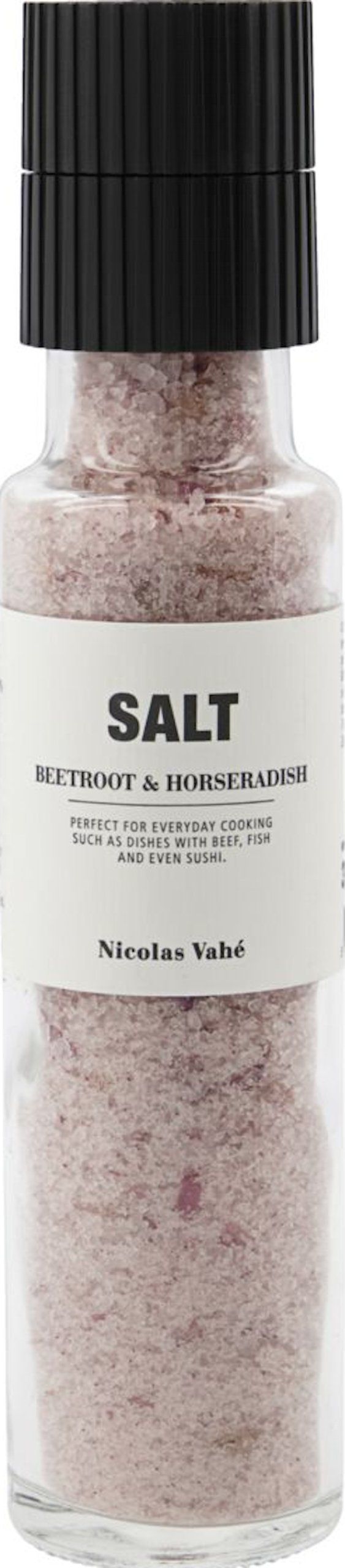 På billedet ser du Salt med kværn, Rødbede & peberrod fra brandet Nicolas Vahé i en størrelse D: 5 cm. x H: 23 cm. i farven Sort/Pink