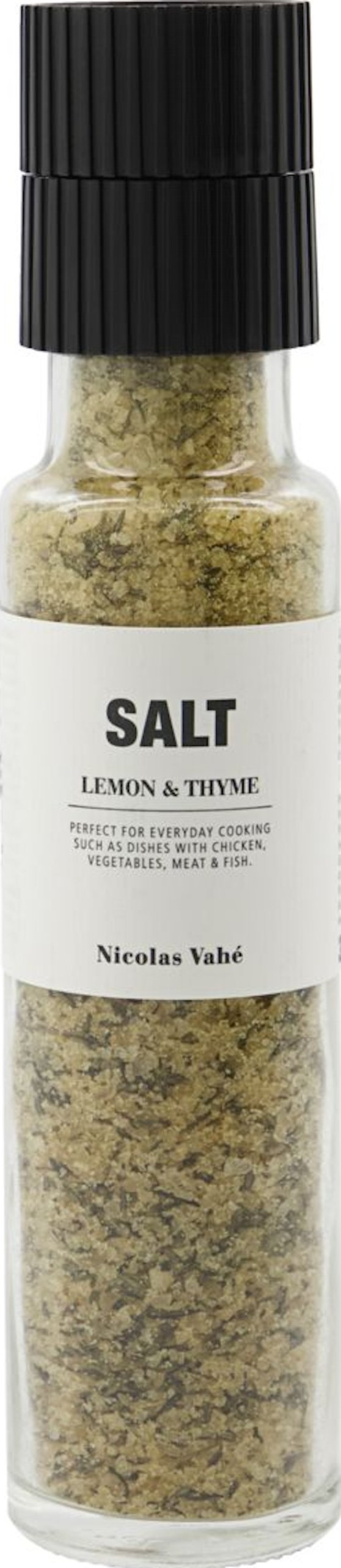 På billedet ser du variationen Salt med kværn, Citron & timian fra brandet Nicolas Vahé i en størrelse D: 5 cm. x H: 23 cm. i farven Sort/Gul