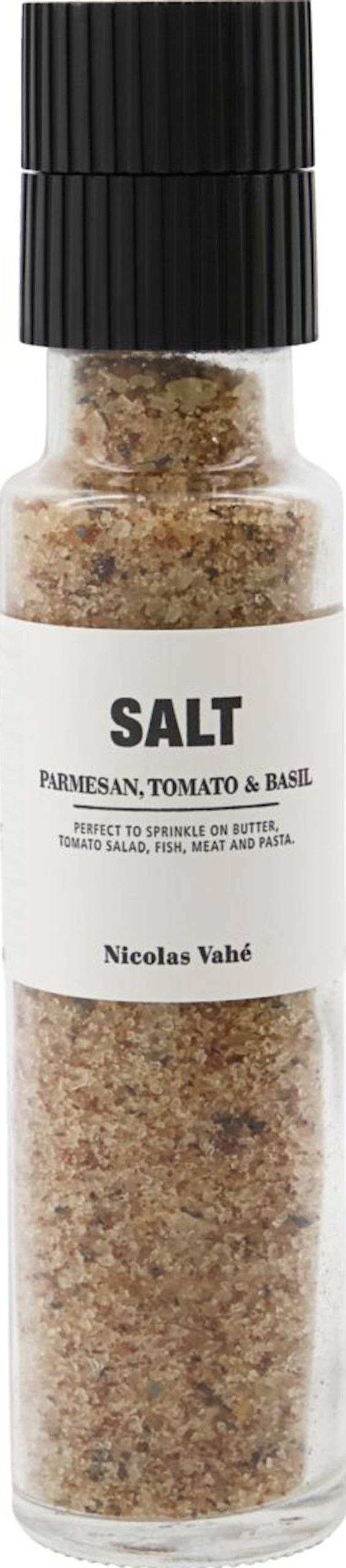 På billedet ser du variationen Salt med kværn, Tomat & basilikum fra brandet Nicolas Vahé i en størrelse D: 5 cm. x H: 23 cm. i farven Sort/Orange