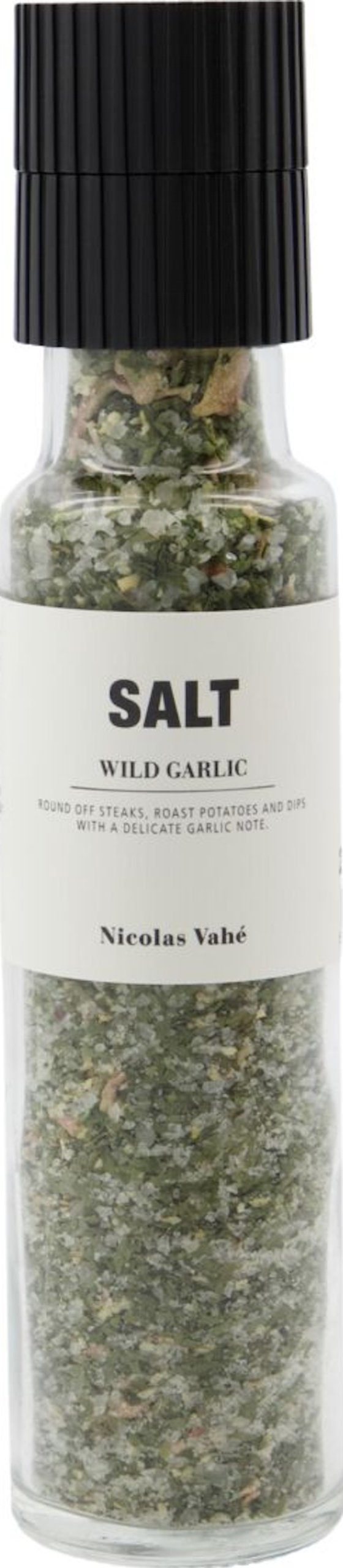 På billedet ser du variationen Salt med kværn, Wild garlic fra brandet Nicolas Vahé i en størrelse D: 5 cm. x H: 23 cm. i farven Sort/Grøn
