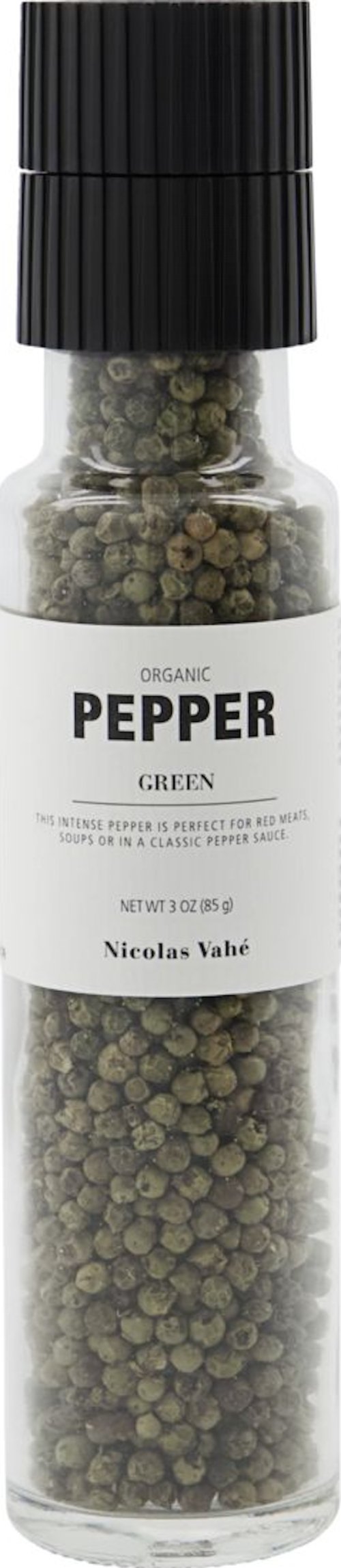 På billedet ser du variationen Økologisk grøn peber fra brandet Nicolas Vahé i en størrelse D: 5 cm. x H: 23 cm. i farven Sort