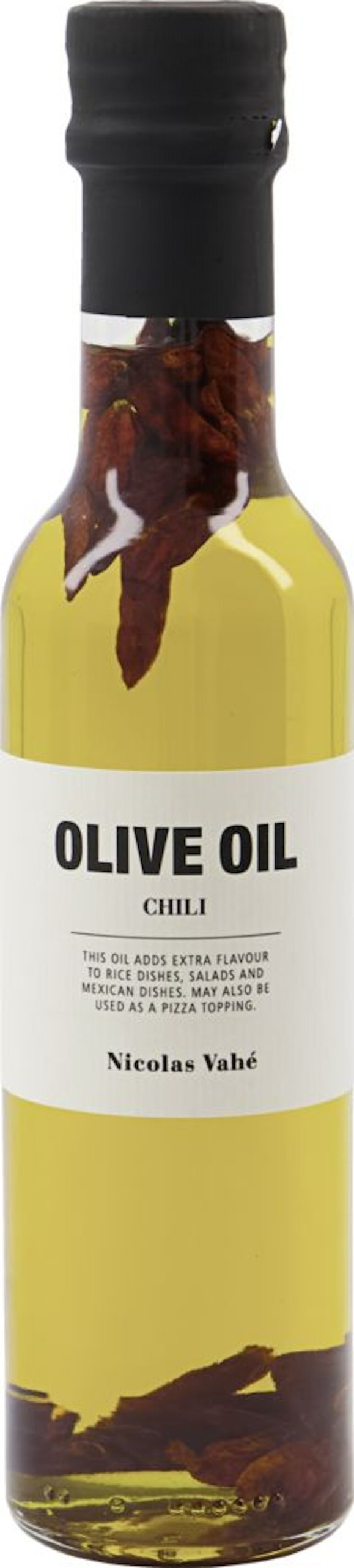 På billedet ser du variationen Olivenolie med chili fra brandet Nicolas Vahé i en størrelse D: 5 cm. x H: 22,5 cm. i farven Gul/Sort