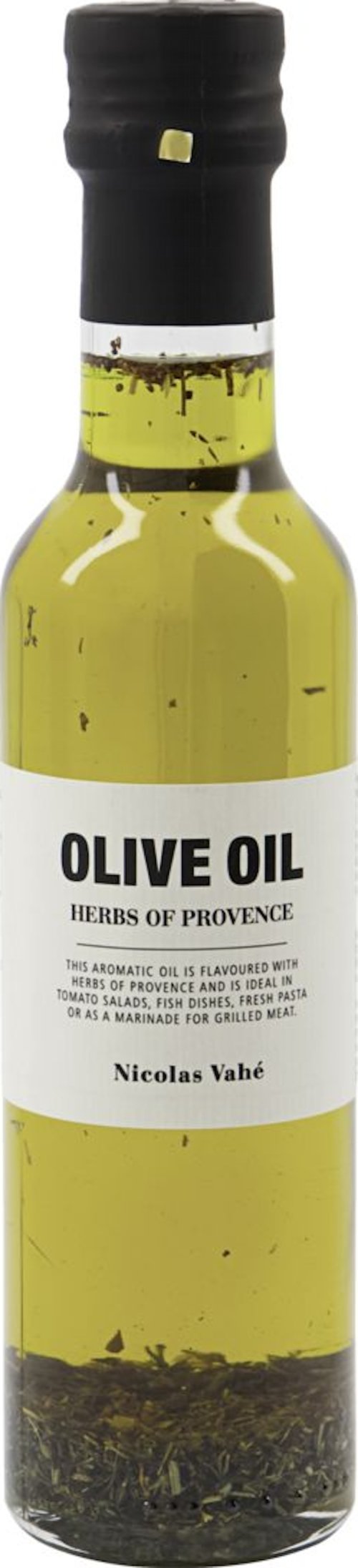 På billedet ser du variationen Olivenolie med herbes de provence fra brandet Nicolas Vahé i en størrelse D: 5 cm. x H: 22,5 cm. i farven Gul/Sort