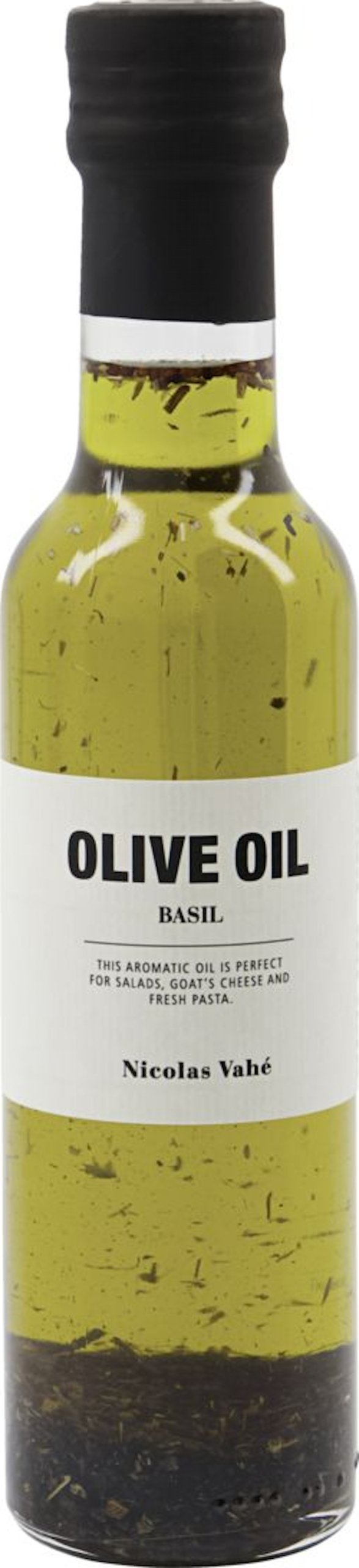 På billedet ser du variationen Olivenolie med basilikum fra brandet Nicolas Vahé i en størrelse D: 5 cm. x H: 22,5 cm. i farven Gul/Sort