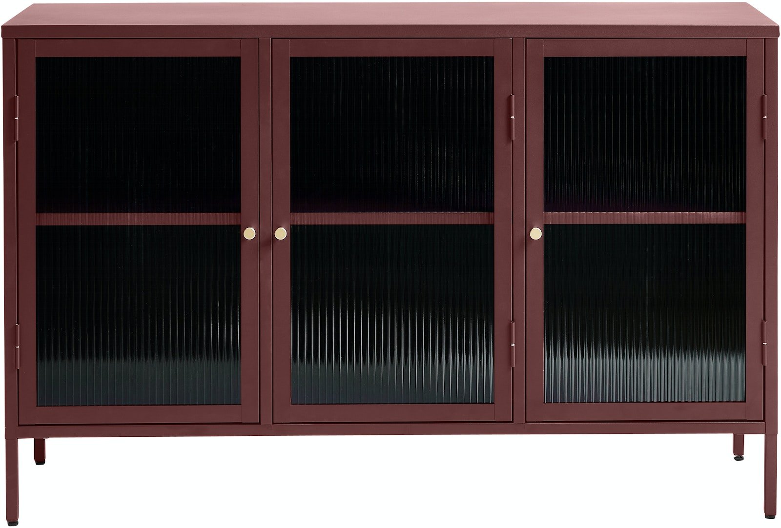 På billedet ser du variationen Bronco, Skænk, 3 sektioner, glas fra brandet Unique Furniture i en størrelse H: 85 cm. x B: 132 cm. x L: 40 cm. i farven Vinrød
