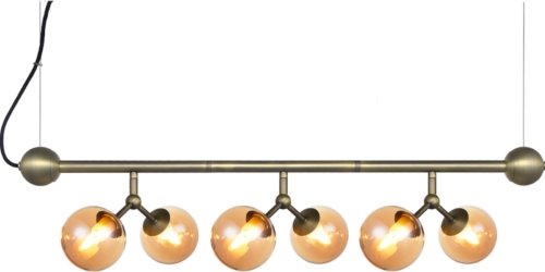 På billedet ser du variationen Atom, Pendel lampe, Langbordspendel, 6 x LED fra brandet Halo Design i en størrelse D: 31 cm. x H: 81 cm. i farven Rav/Antik messing