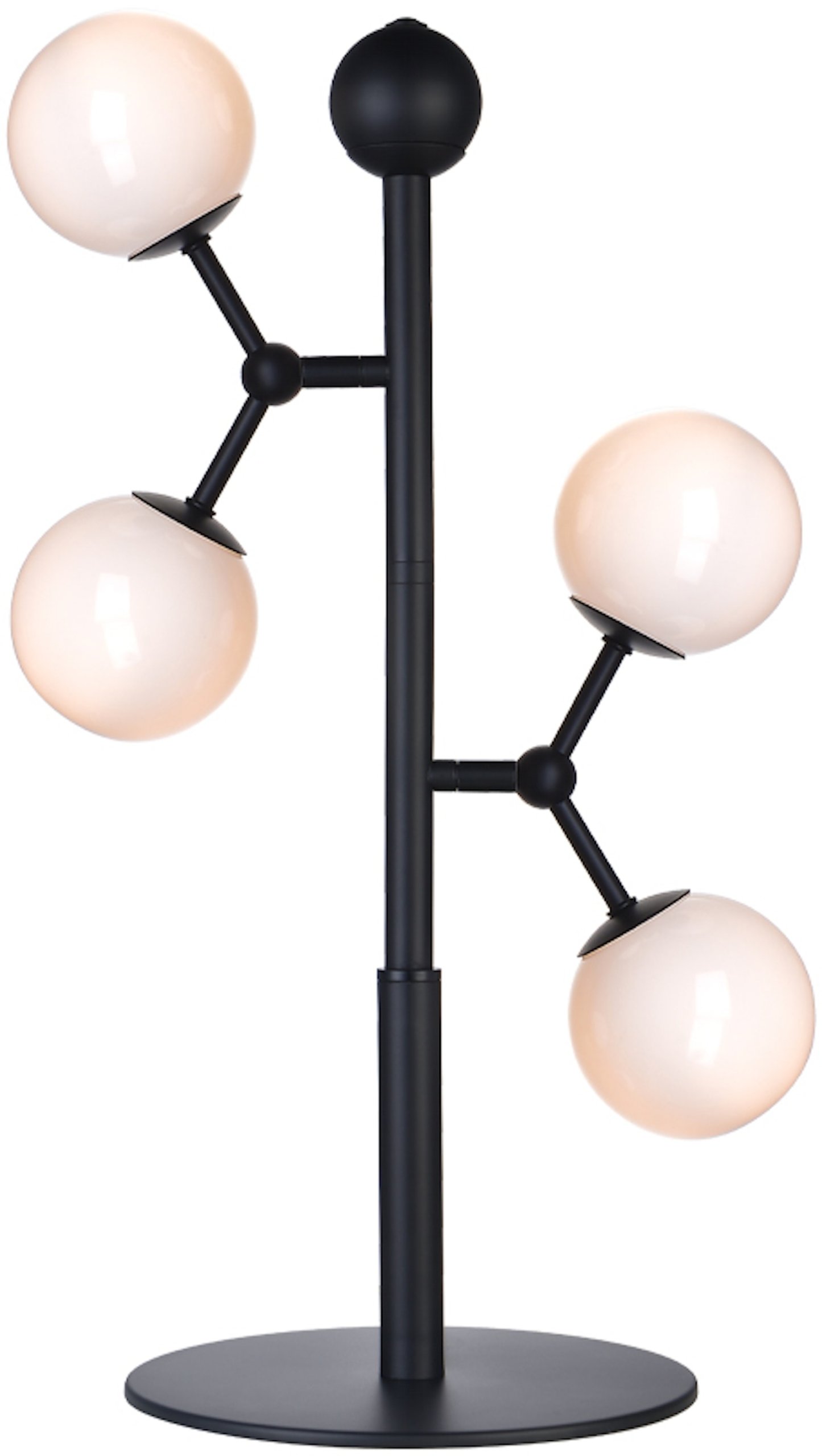 På billedet ser du variationen Atom, Bordlampe, 4 x LED, 28W fra brandet Halo Design i en størrelse D: 22 cm. x H: 52 cm. i farven Opal/Sort