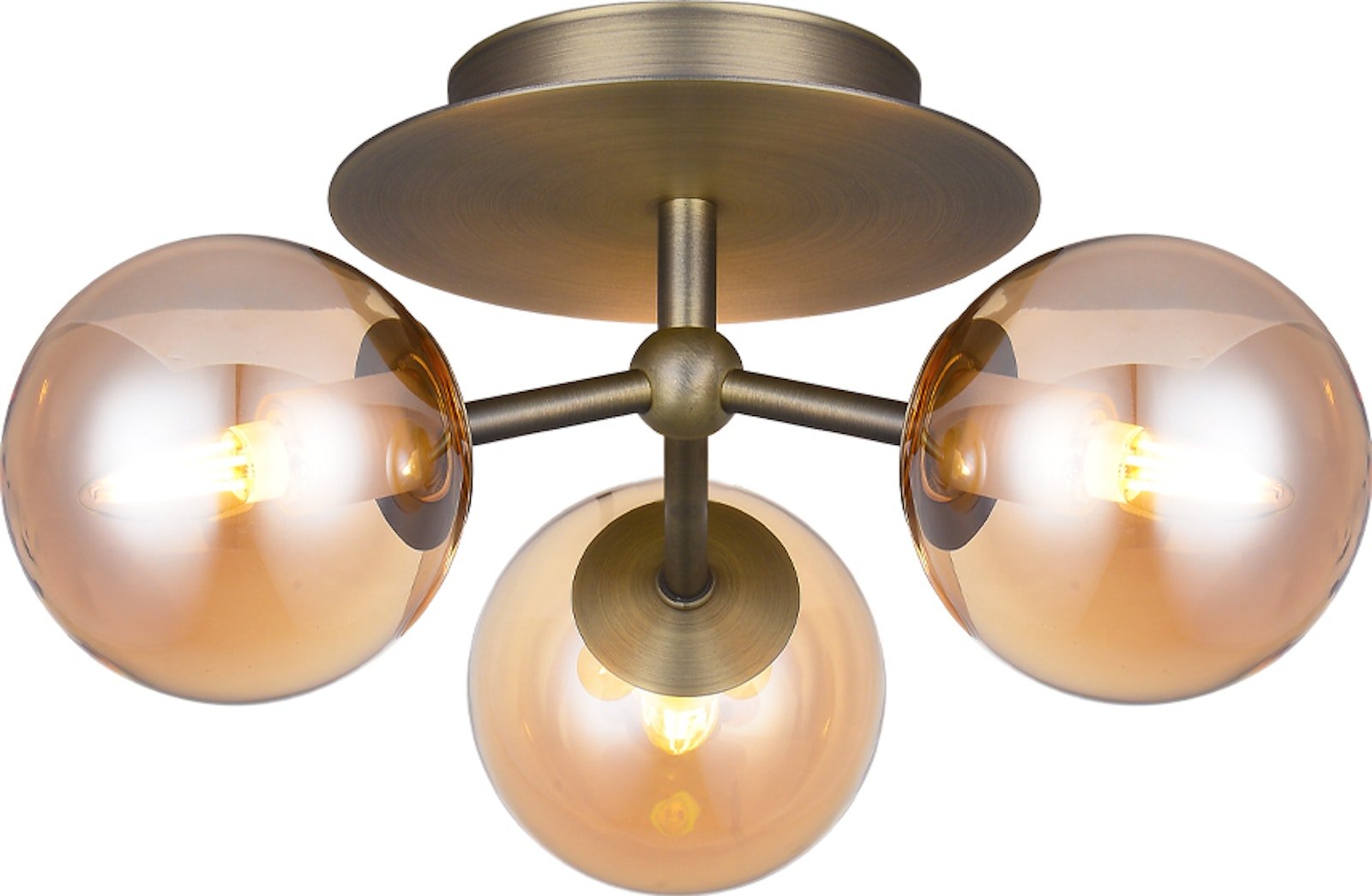 På billedet ser du variationen Atom, Loftslampe, 3 x LED, 28W fra brandet Halo Design i en størrelse D: 26 cm. x H: 16 cm. i farven Rav/Antik messing