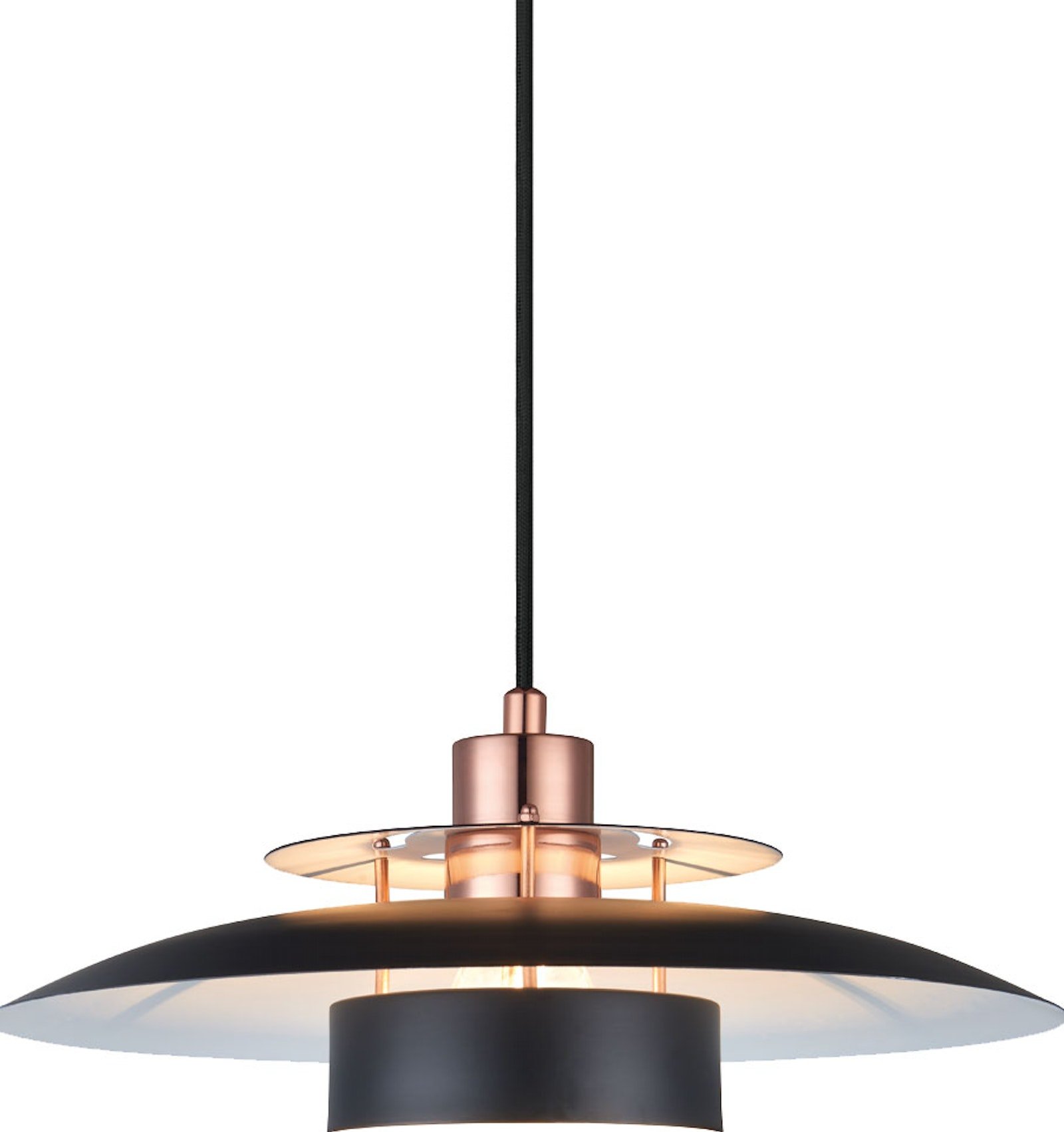 På billedet ser du variationen Sørup, Pendel lampe, E27, 60W fra brandet Halo Design i en størrelse D: 40 cm. x H: 27 cm. i farven Sort/Kobber