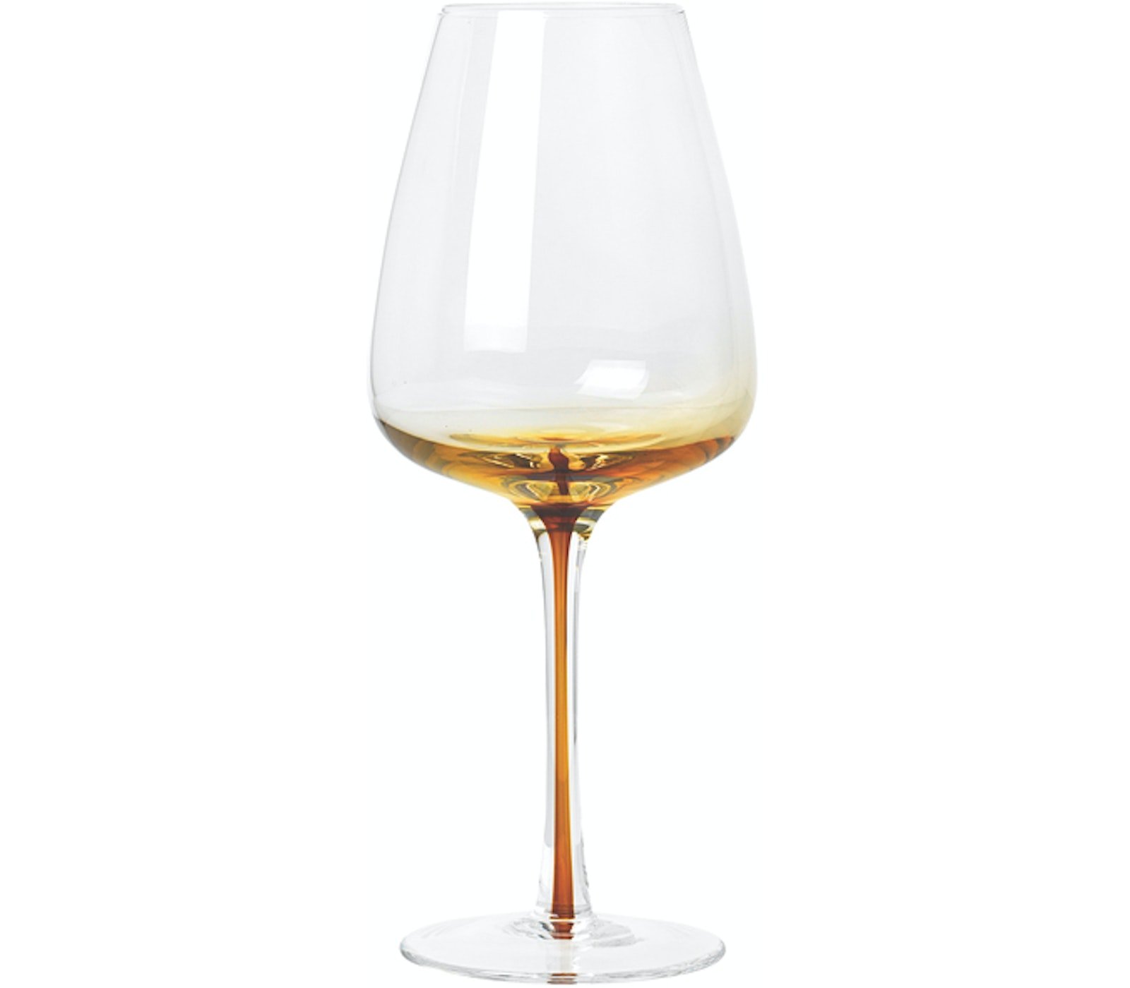 På billedet ser du variationen Amber, Hvidvinsglas, Glas fra brandet Broste Copenhagen i en størrelse D: 8,6 cm. x H: 21 cm. i farven Klar/orange