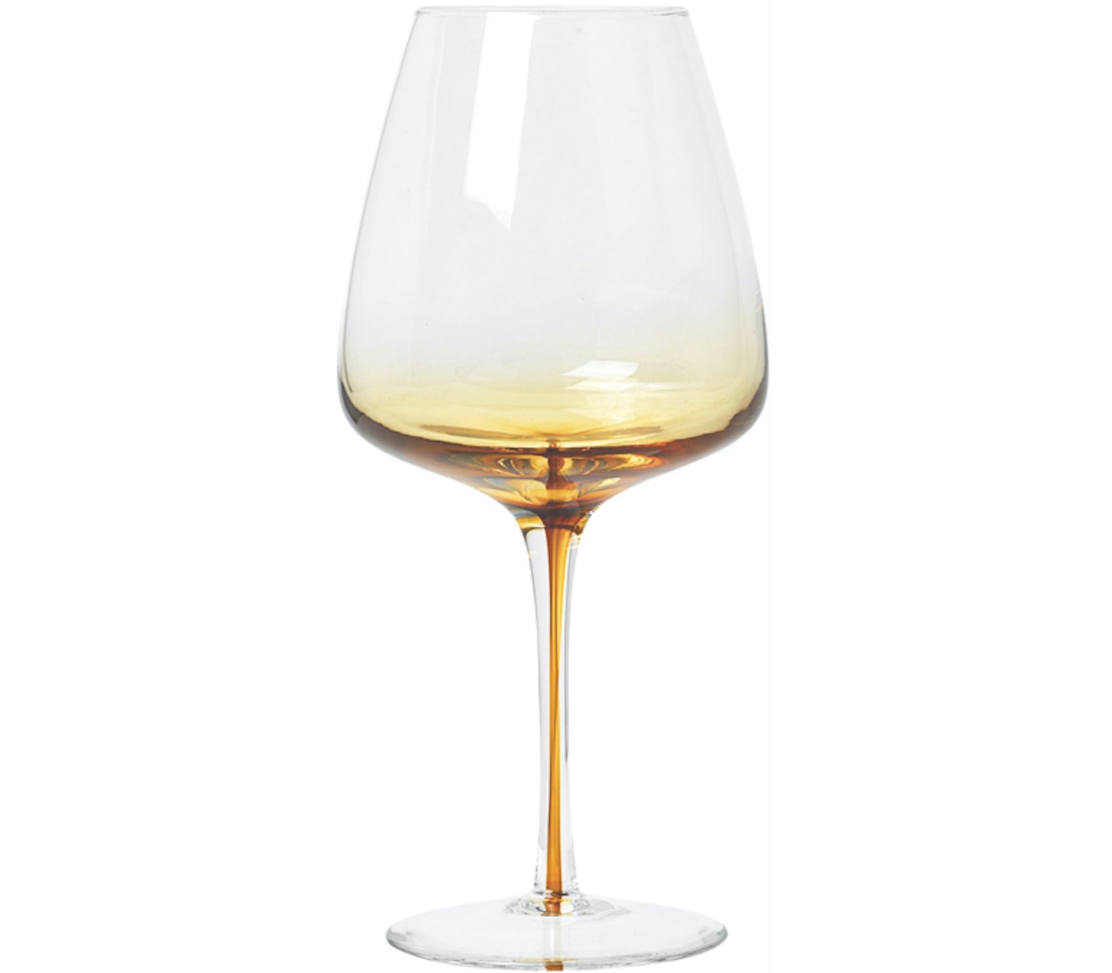 På billedet ser du variationen Amber, Rødvinsglas, Glas fra brandet Broste Copenhagen i en størrelse D: 10,4 cm. x H: 22,5 cm. i farven Klar/orange