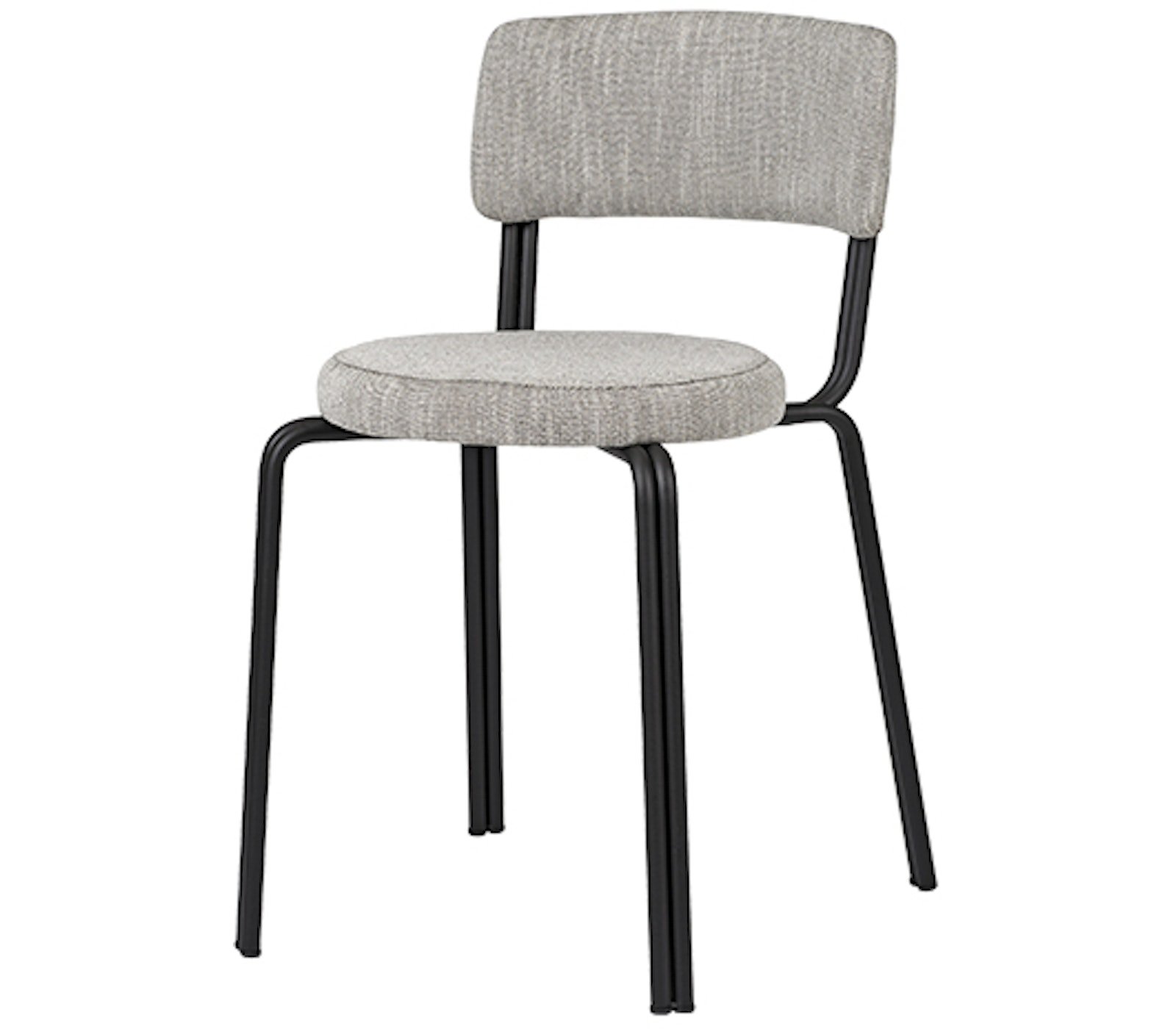 På billedet ser du Oda, Spisebordsstol, Jern, tekstil fra brandet Broste Copenhagen i en størrelse H: 76 cm. x B: 42 cm. x L: 46 cm. i farven Sort/grå