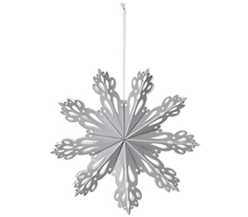 På billedet ser du variationen Snowflake, Juledekoration, Papir fra brandet Broste Copenhagen i en størrelse D: 15 cm. i farven Sølv