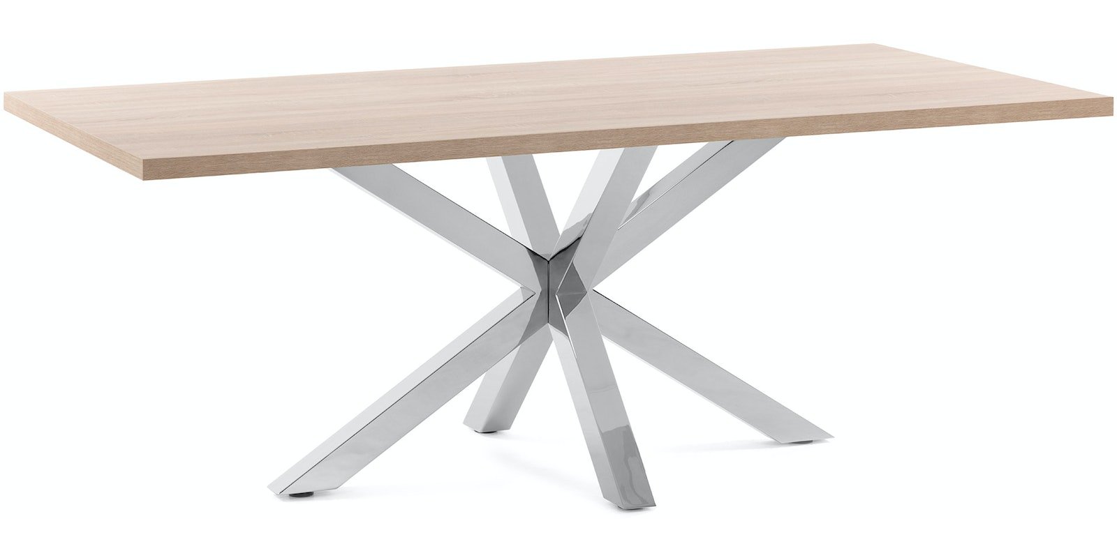 Argo, Spisebord med krydsstel by Kave Home (H: 78 cm. x B: 200 cm. x D: 100 cm., Natur/Sølv)