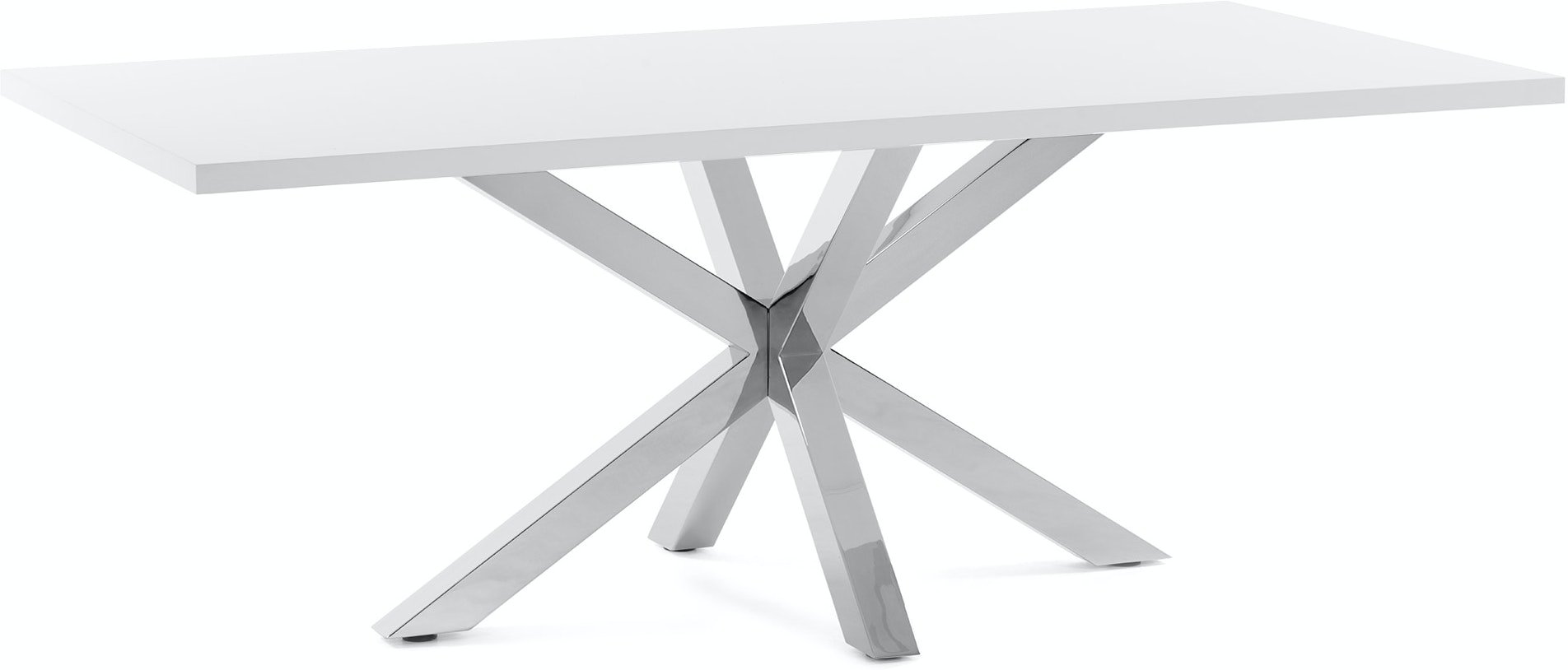 På billedet ser du variationen New argo, Spisebord med krydsstel, Melamin fra brandet LaForma i en størrelse H: 78 cm. B: 160 cm. L: 100 cm. i farven Hvid/sølv