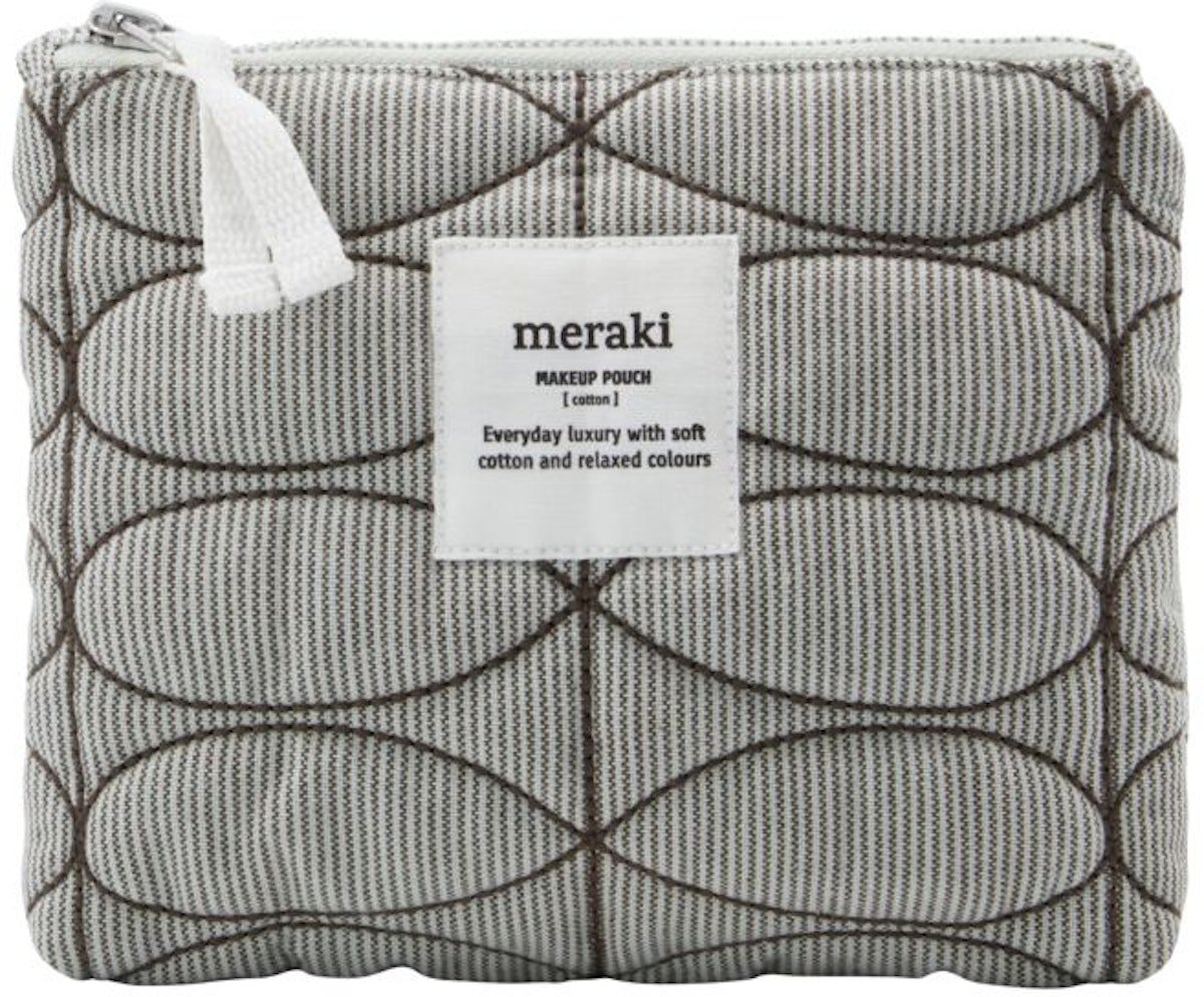 Mentha, Makeup pung, Bomuld, polyester by Meraki (H: 14 cm. x B: 2,5 cm. x L: 19 cm., Lys grå/armygrøn)