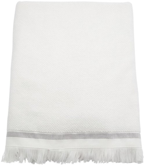 På billedet ser du variationen Håndklæde, Økologisk bomuld fra brandet Meraki i en størrelse B: 180 cm. x L: 100 cm. i farven Hvid med grå striber