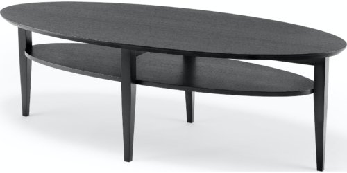På billedet ser du variationen TANGO, Sofabord med underhylde, Ovalt fra brandet Torkelson i en størrelse H: 52 cm. x B: 70 cm. x L: 160 cm. i farven Sortbejset