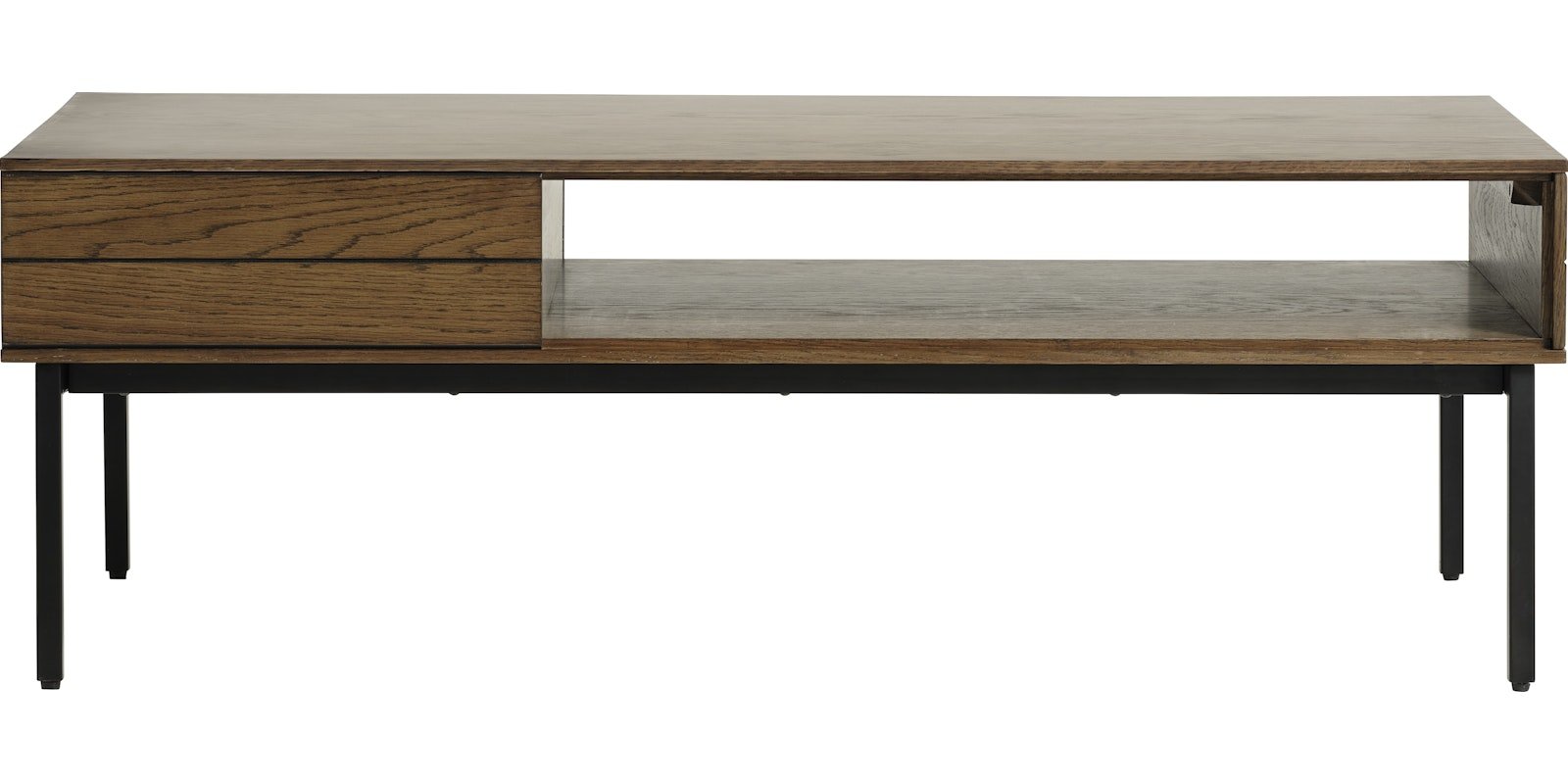 På billedet ser du Modica, Sofabord, B120 cm, egetræ fra brandet Unique furniture i en størrelse H: 41 cm. x B: 120 cm. x D: 62 cm. i farven Brun/sort