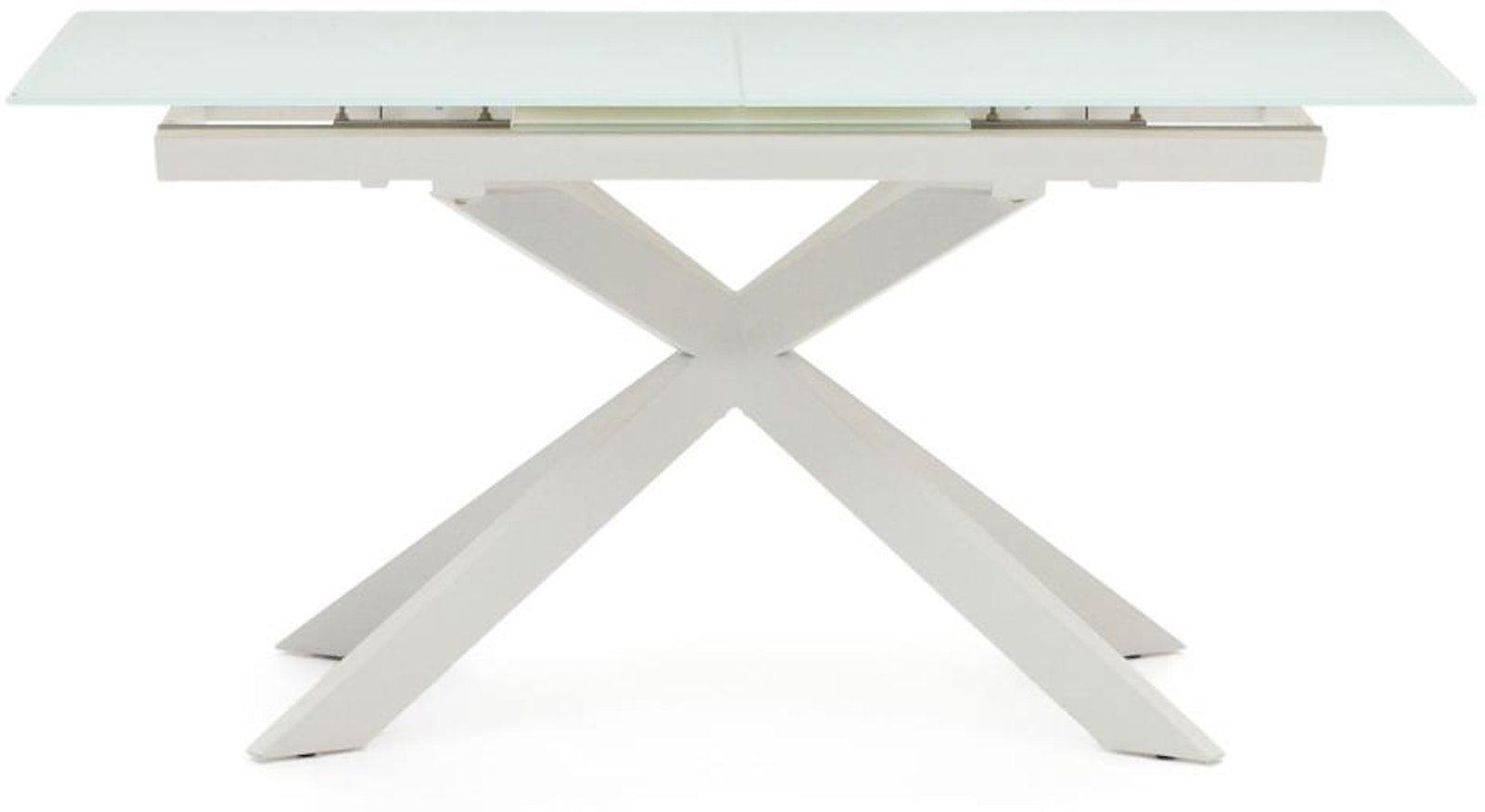 14: Atminda, Spisebord med udtræk, moderne, glas by Laforma (H: 76 cm. x B: 160 cm. x L: 90 cm., Hvid)