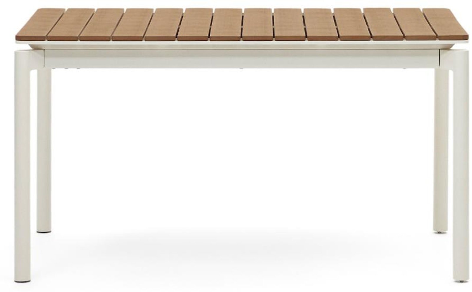Billede af Canyelles, Udtrækkeligt udendørs spisebord, moderne, nordisk, metal by Kave Home (H: 76 cm. x B: 140 cm. x L: 90 cm., Hvid/Brun)