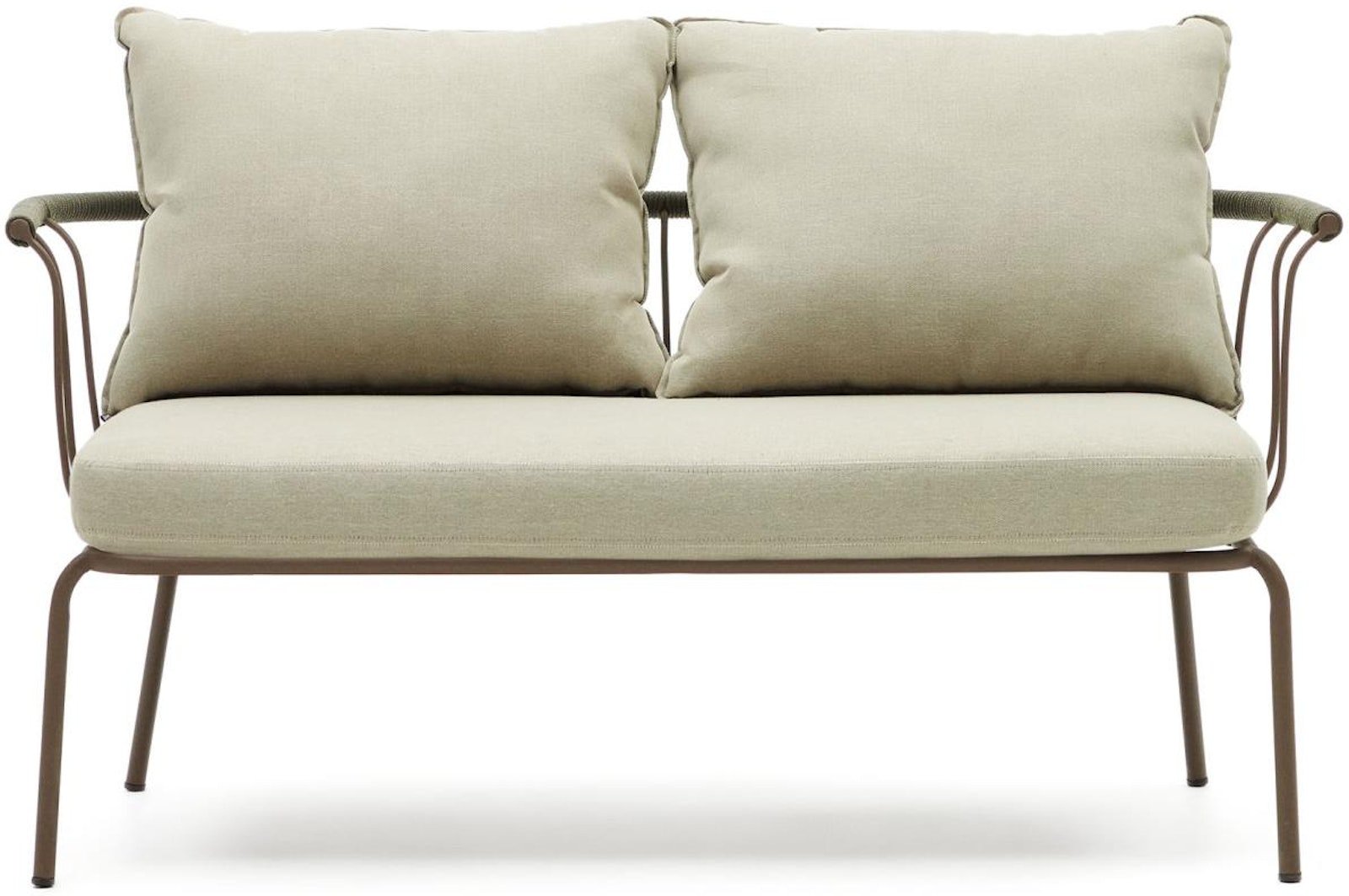 På billedet ser du variationen Salguer, Udendørs 2-personers sofa, vintage, metal fra brandet Laforma i en størrelse H: 64 cm. x B: 135 cm. x L: 70 cm. i farven Brun/Beige/Grøn
