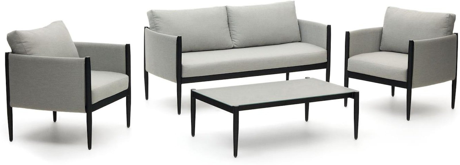 Satuna, Udendørs sofasæt, nordisk, moderne, metal by Laforma (H: 67 cm. x B: 164 cm. x L: 72 cm., Grå/Sort)