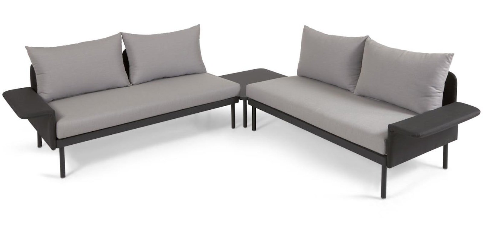 Zaltana, Udendørs sofasæt, Metal, sæt á 2 stk. by LaForma (H: 82 cm. x B: 230 cm. x L: 230 cm., Sort)