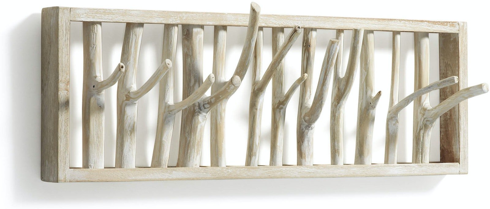 Muntfre, Væghængt knagerække, rustik, solidt træ by Kave Home (H: 20 cm. x B: 60 cm. x L: 12 cm., Natur)