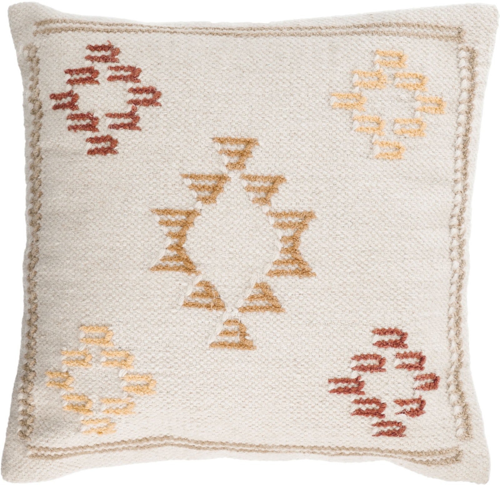 LAFORMA Bibiana pudebetræk m. mønster, kvadratisk - beige/terracotta/gul uld/bomuld (45x45)